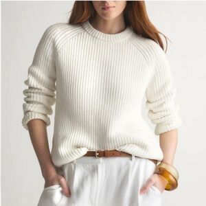 Quince Fisherman Cotton Crewneck Sweater Ivory Size S